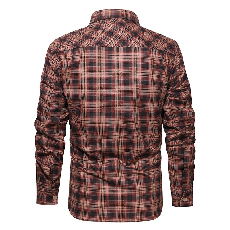CARANFIER Men Shirt Cotton High Quality Plaid Shirt Men's Long-sleeved Front Pockets Shirt Wholesale Custom Men's Clothing OEM