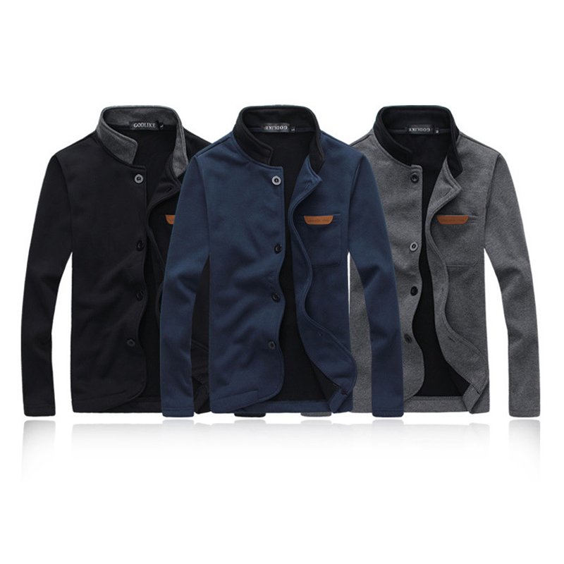 Cotton long sleeve single button mens spring jacket stand collar casual thinny men's varsity jackets