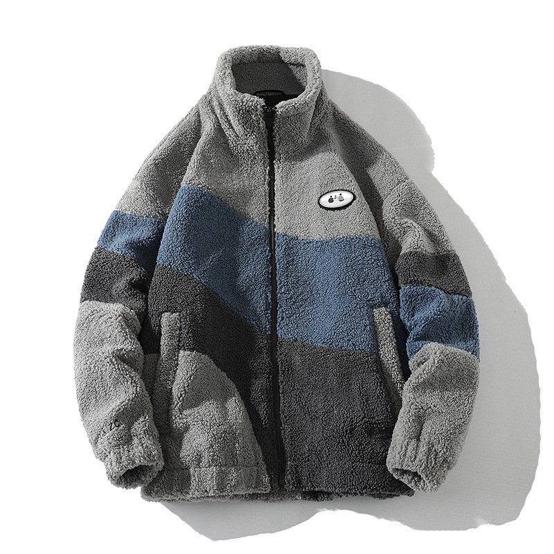 Custom Drop Shipping Fashion Winter Thick Coat Full Zipper Up Color Blocked Men Sherpa Fleece Jacket