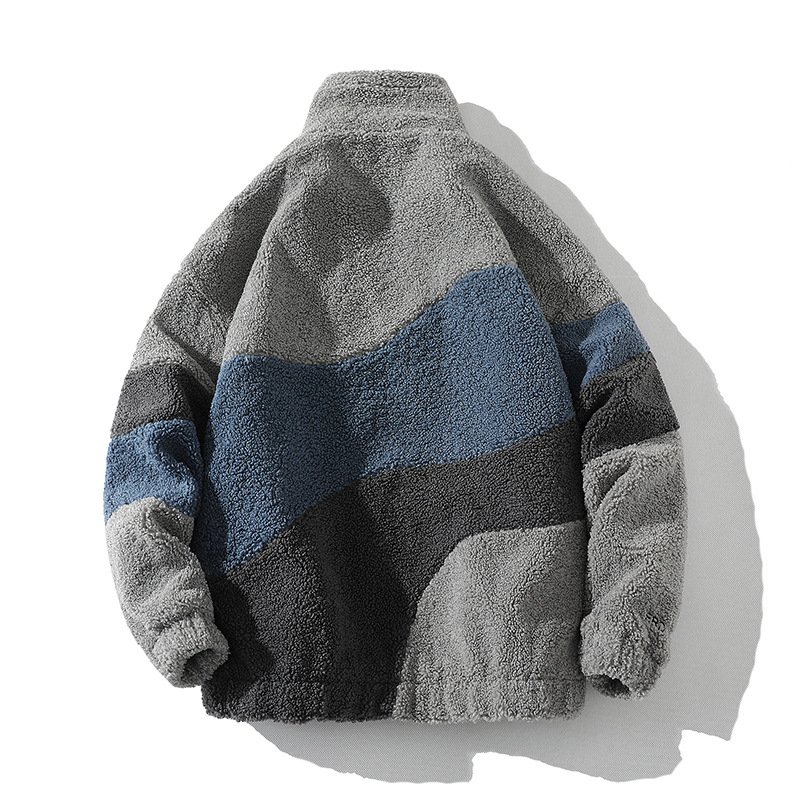 Custom Drop Shipping Fashion Winter Thick Coat Full Zipper Up Color Blocked Men Sherpa Fleece Jacket