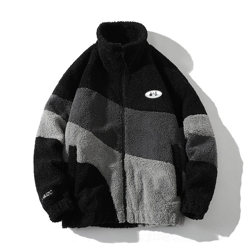 Custom Drop Shipping Fashion Winter Thick Coat Full Zipper Up Color Blocked Men Sherpa Fleece Jacket
