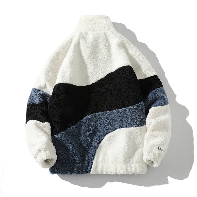 Custom Drop Shipping Fashion Winter Thick Coat Full Zipper Up Color Blocked Men Sherpa Fleece Jacket
