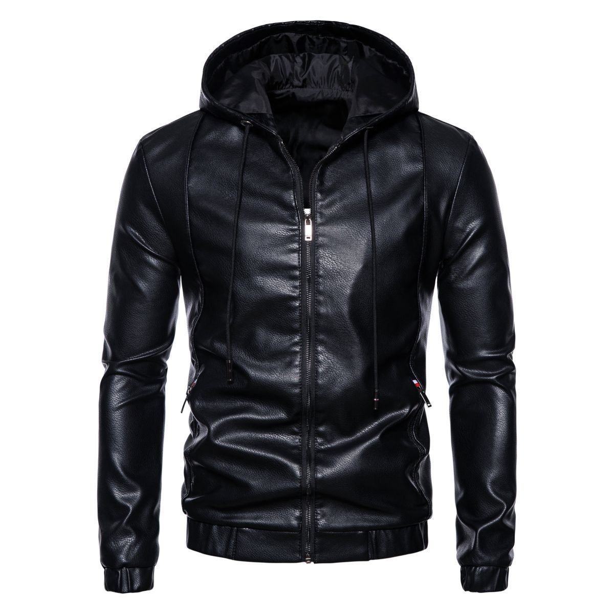 Autumn and winter thin velvet leather jacket hooded leather jacket men's trendy casual motorcycle jackets