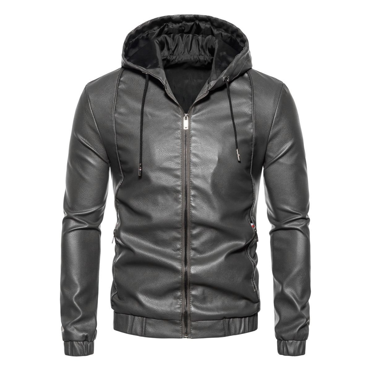 Autumn and winter thin velvet leather jacket hooded leather jacket men's trendy casual motorcycle jackets