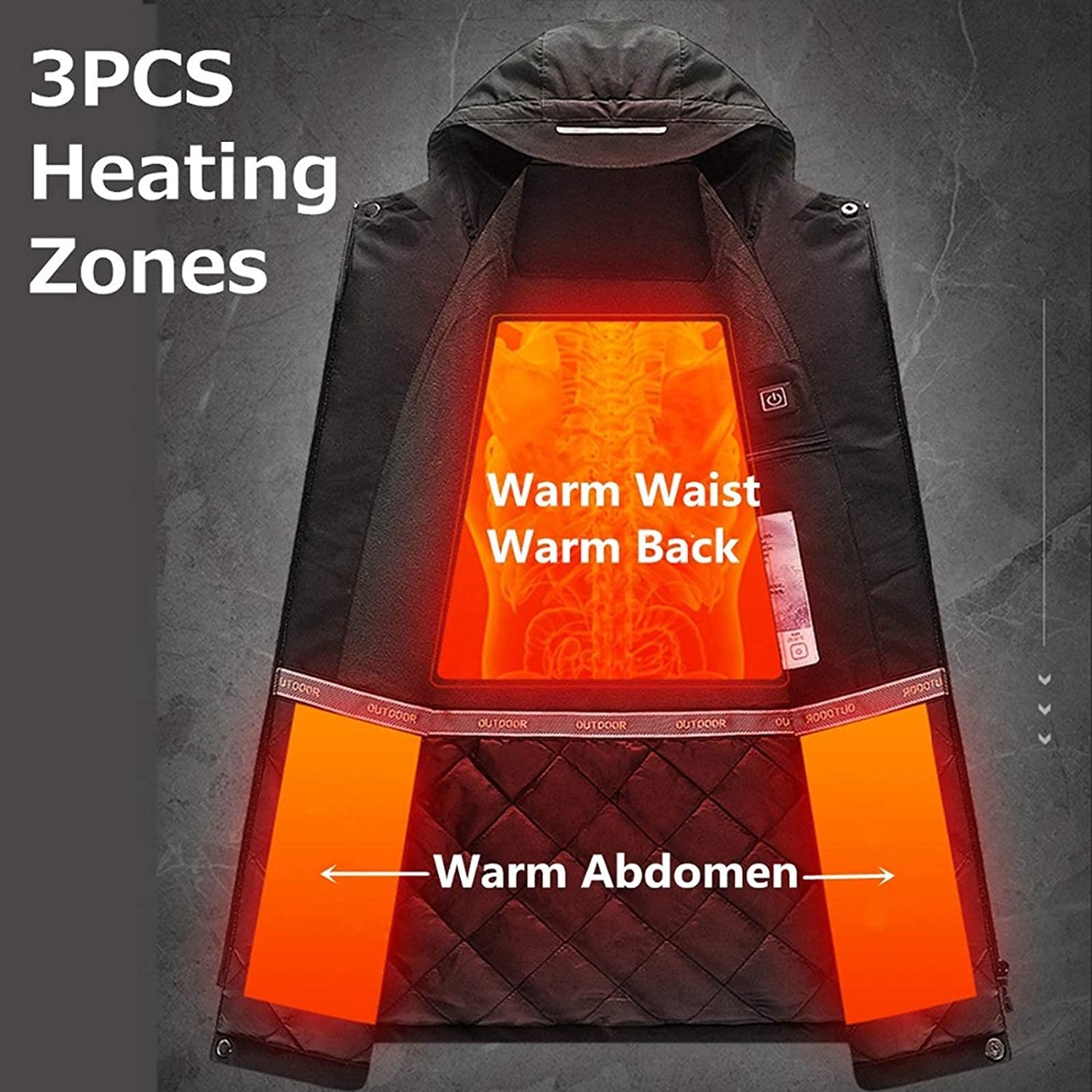 Heating Winter Outwear Jacket for Men and Women 3 Zones Heated with Hood Softshell Windbreaker Ski Coat Heat Down Jacket