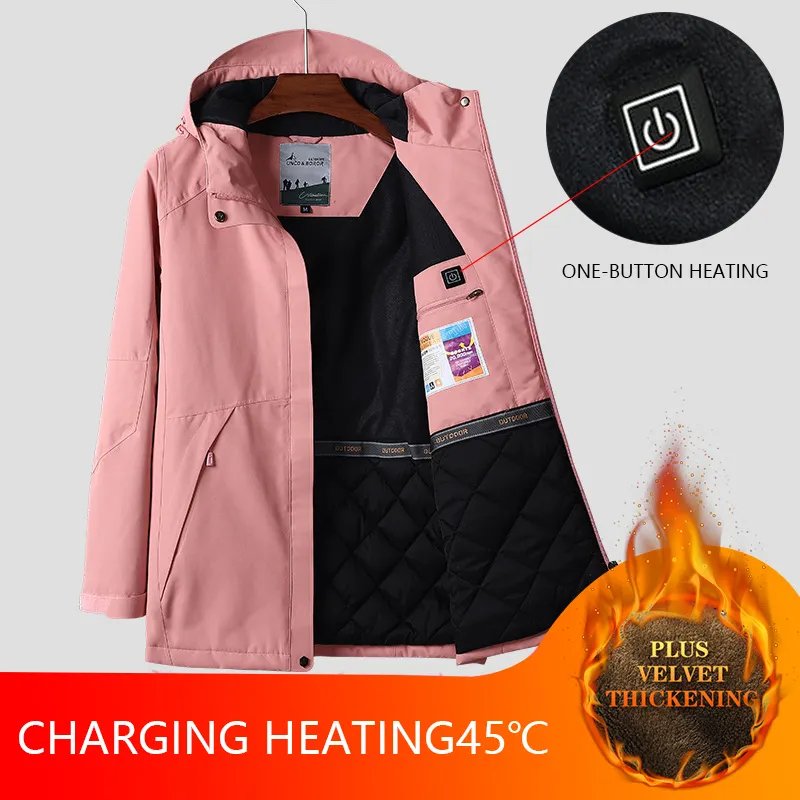 Heating Winter Outwear Jacket for Men and Women 3 Zones Heated with Hood Softshell Windbreaker Ski Coat Heat Down Jacket