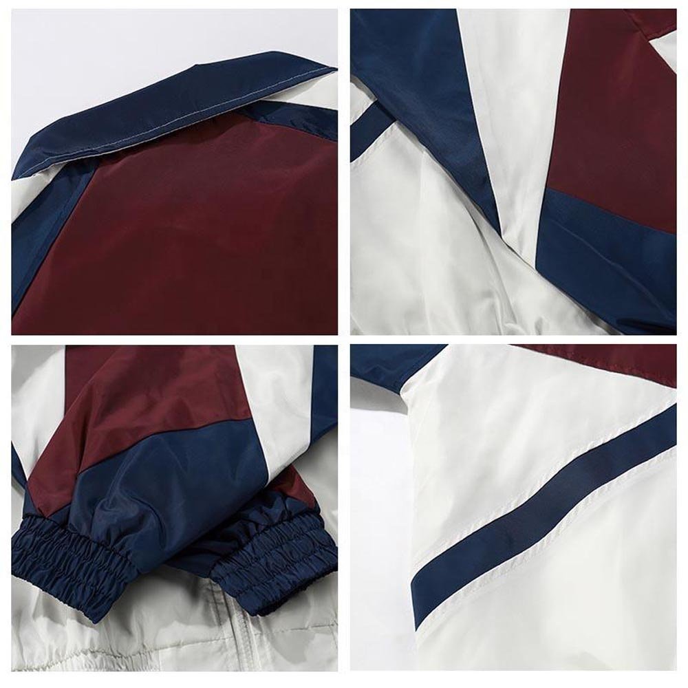 New Men's Color Block Windbreaker Jackets Hip Hop Loose Track Coat No Hood Jacket Street Wear