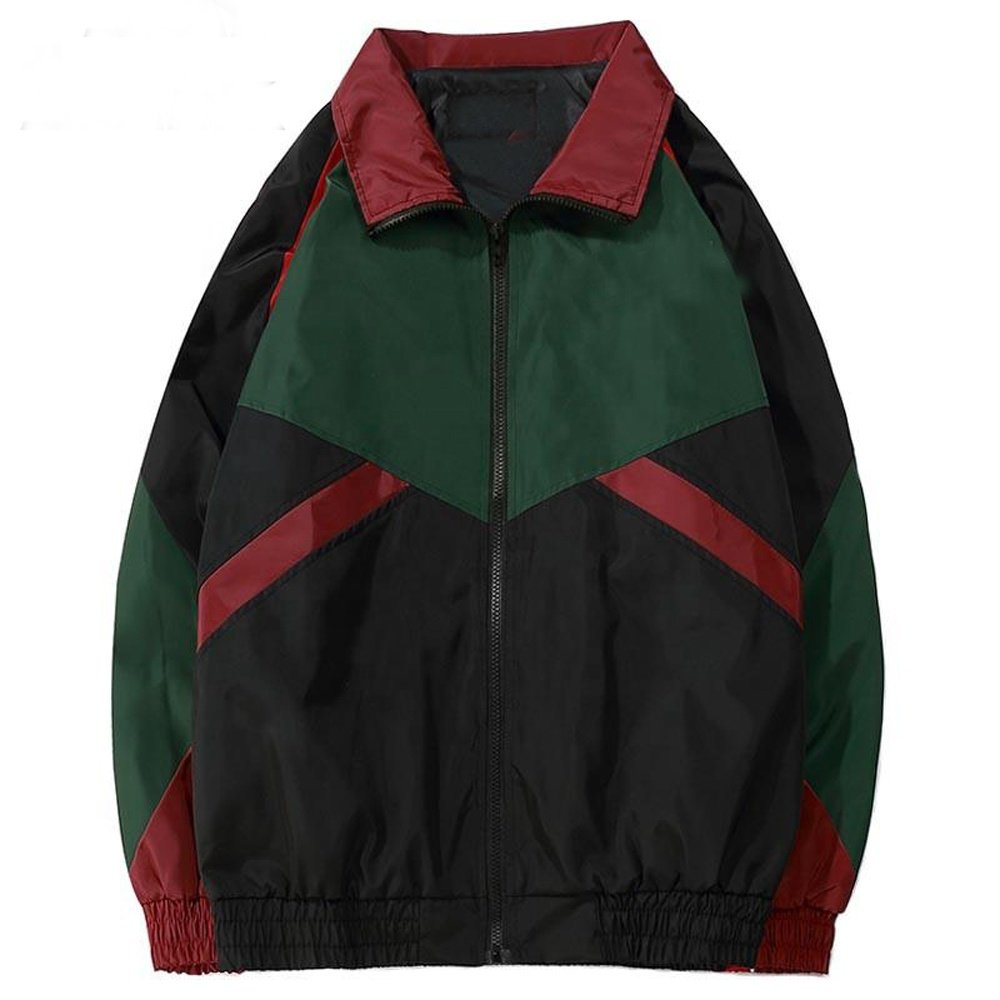 New Men's Color Block Windbreaker Jackets Hip Hop Loose Track Coat No Hood Jacket Street Wear