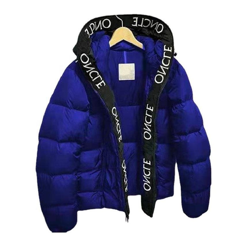 AQTQ Winter Down Coat Hoodie Puffer Hooded With Letter Printing Webbing Zipper Closure Thickening Men's Jacket