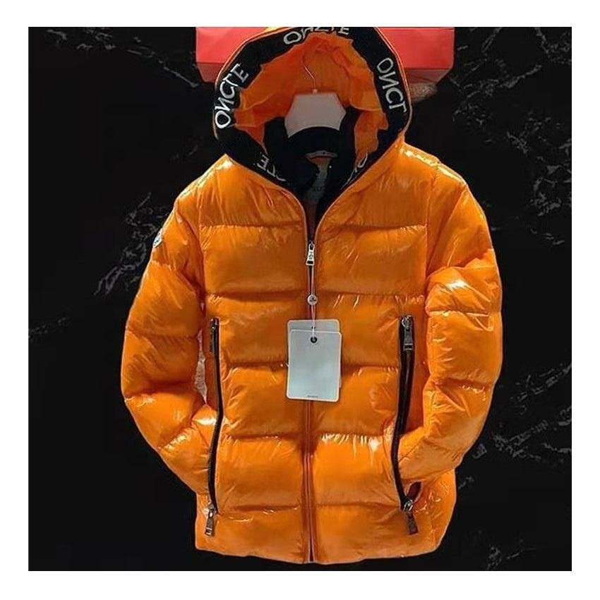 AQTQ Winter Down Coat Hoodie Puffer Hooded With Letter Printing Webbing Zipper Closure Thickening Men's Jacket