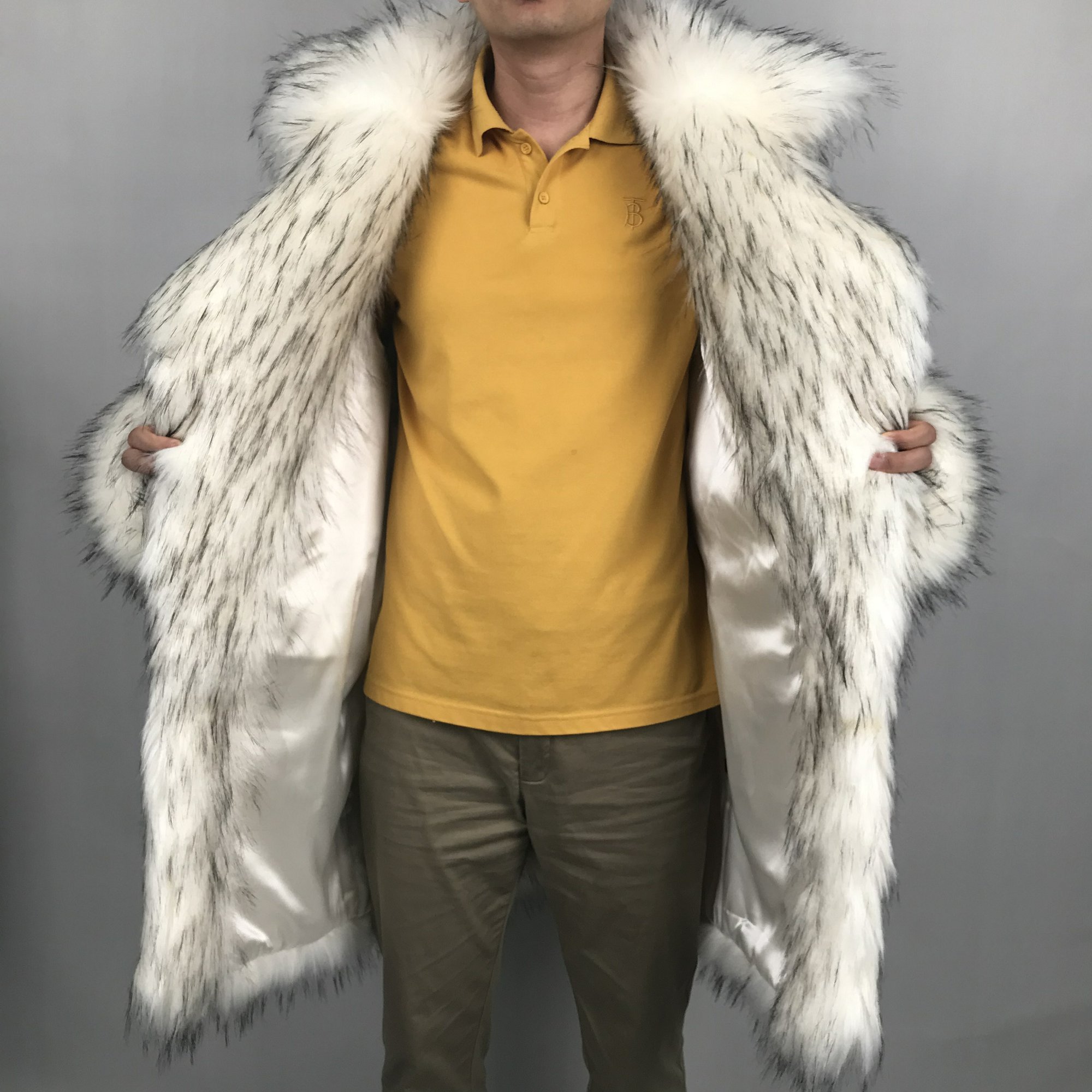 custom plus size men's coats&outwears modest winter jackets with big collar fluffy long big collar faux fur coat for men