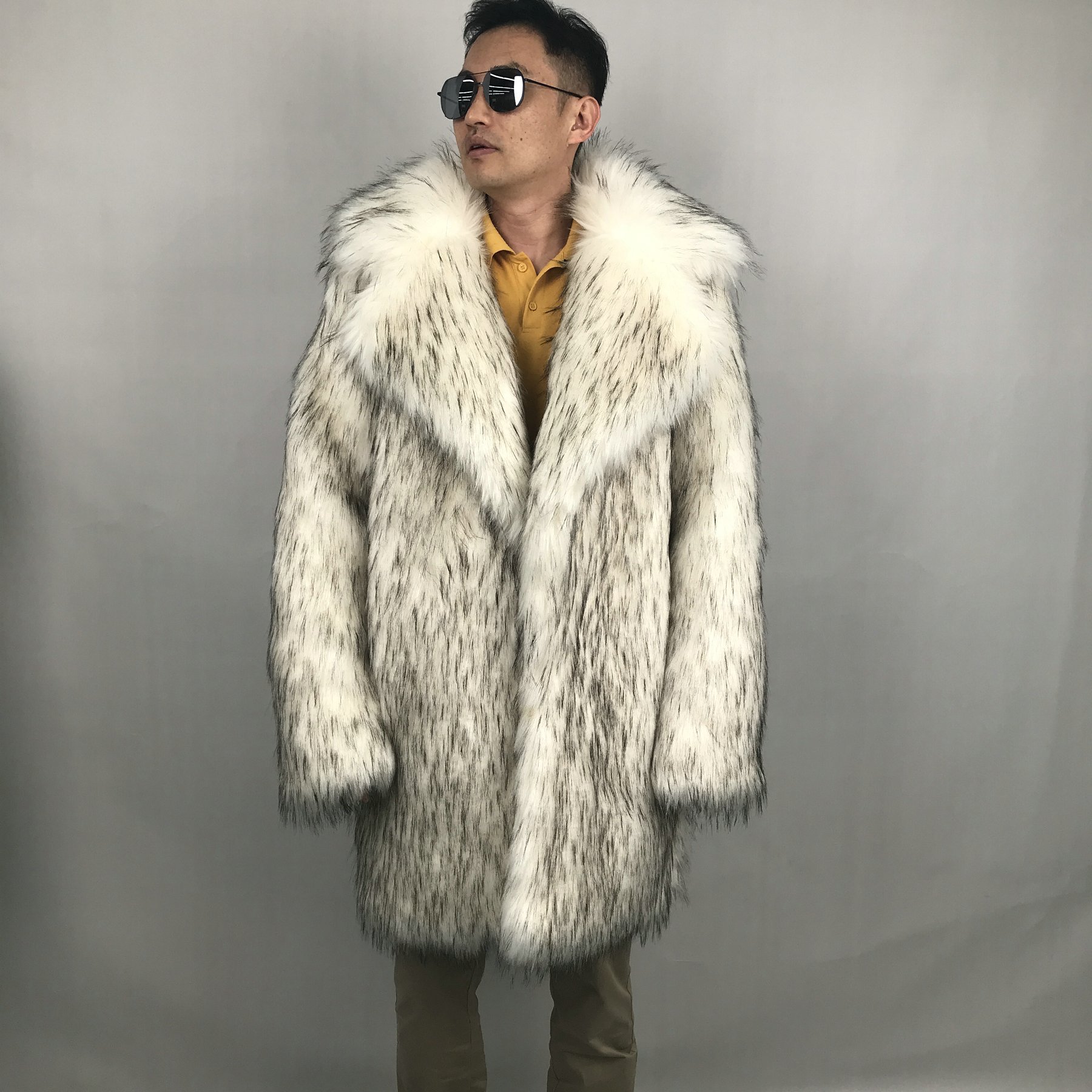 custom plus size men's coats&outwears modest winter jackets with big collar fluffy long big collar faux fur coat for men