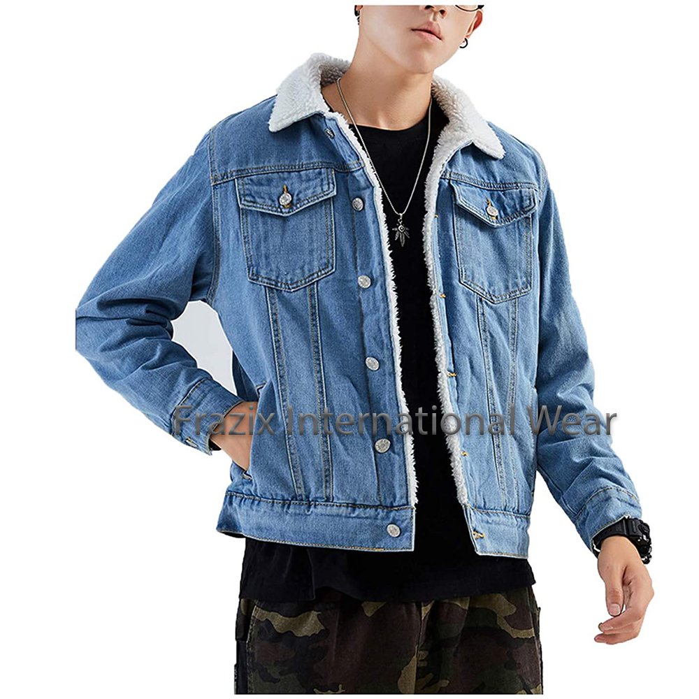 Unisex blue jean two piece set allover jacquard print custom denim jeans and jackets sets for men