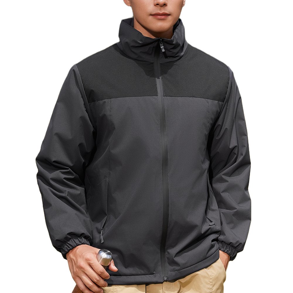 Custom Logo Men's Winter Sports Windbreaker Jacket 100% Polyester Breathable Comfortable Stand Collar Zipper Windproof Plus Size