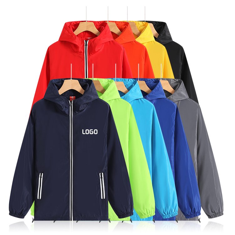 Custom Fashion Men's Windbreaker Hoodie Jacket Coat With Zipper Lightweight with Logo Polyester Windbreaker Jacket