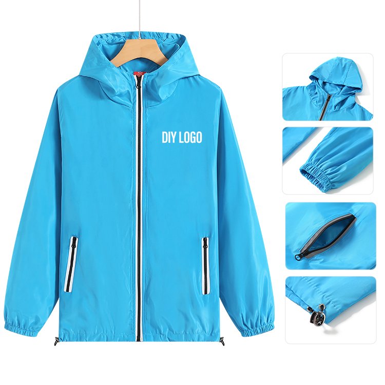 Custom Fashion Men's Windbreaker Hoodie Jacket Coat With Zipper Lightweight with Logo Polyester Windbreaker Jacket