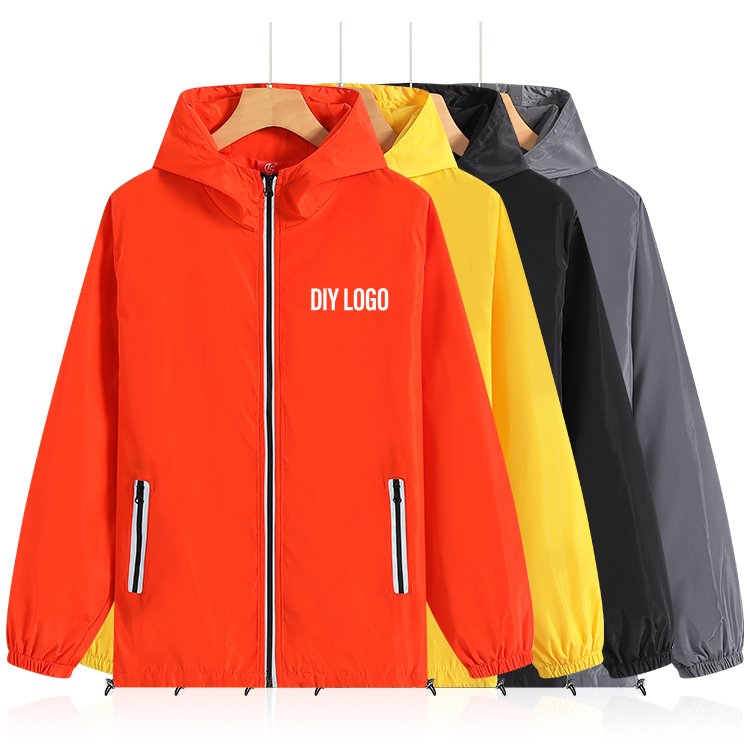 Custom Fashion Men's Windbreaker Hoodie Jacket Coat With Zipper Lightweight with Logo Polyester Windbreaker Jacket