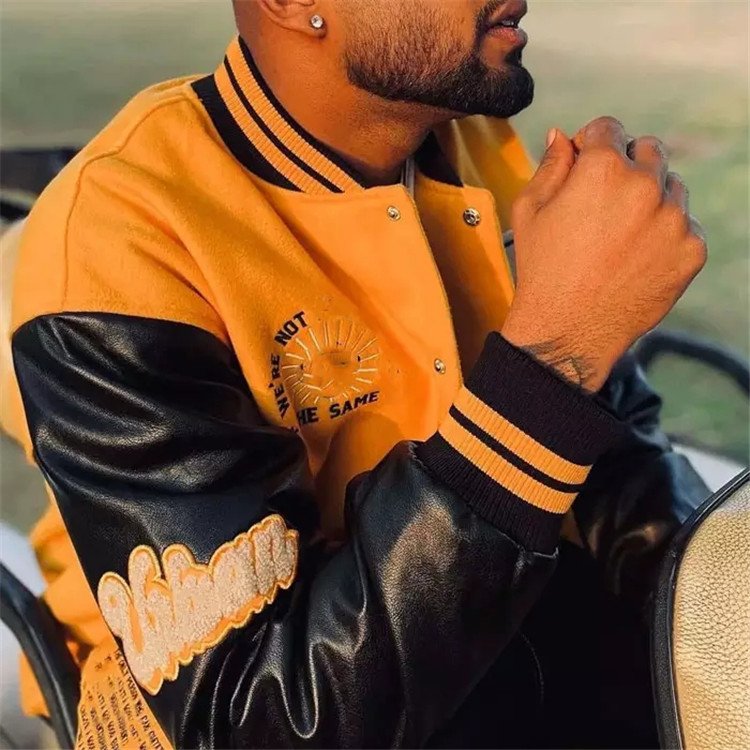 OEM Men's Hip Hop Wool Patch Chenille Embroidery Leather Sleeve Bomber Baseball Letterman Men's Varsity Jacket