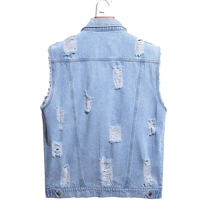 Veste en Jean with Washed Process Jean Vest Denim Men and Women Unisex Outer Wear Homme en Jeans Distressed Denim Vest