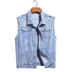 Veste en Jean with Washed Process Jean Vest Denim
