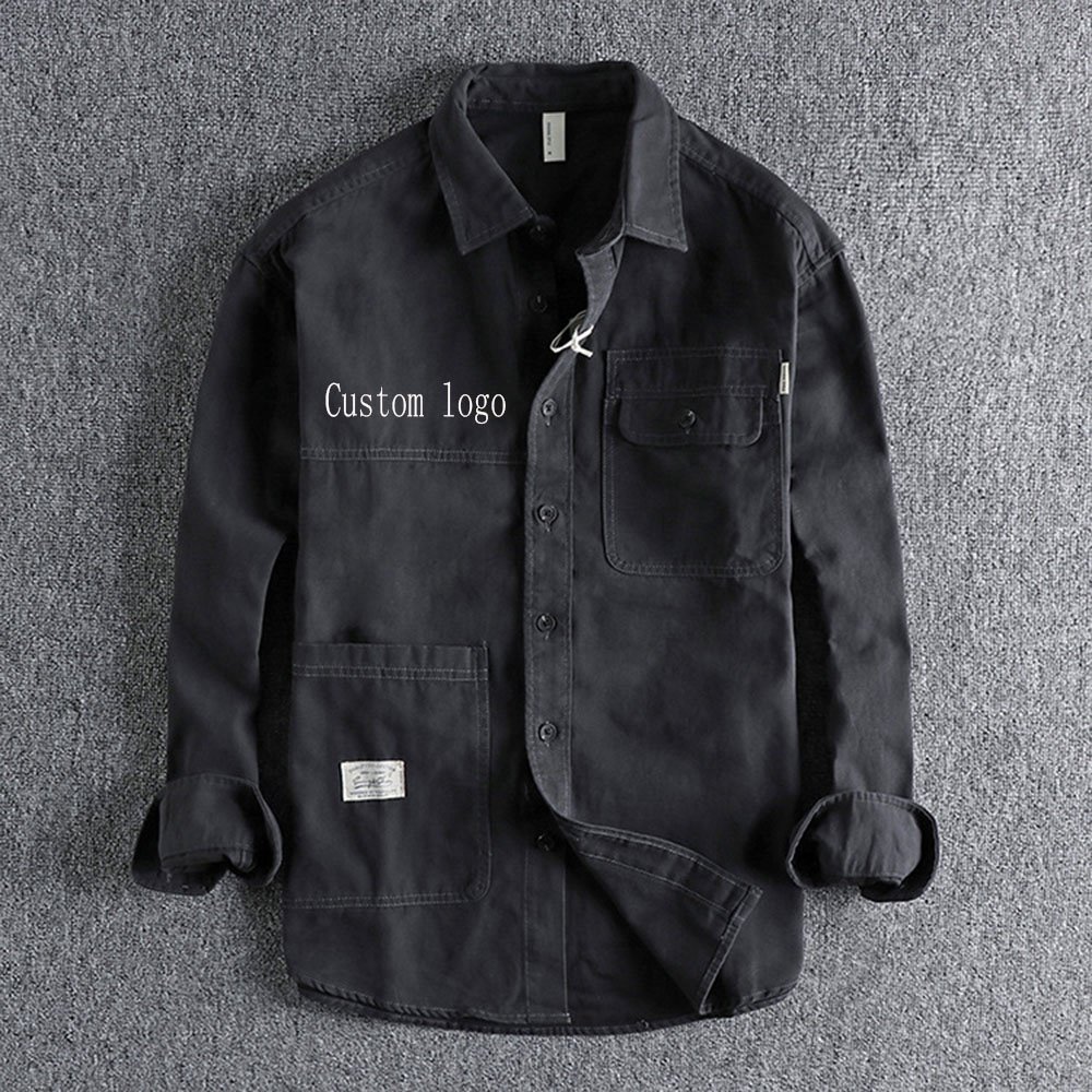 Autumn Heavy Cotton Long-sleeved Shirt men Europe And The United States Style Casual Tooling Strip Shirt jacket Loose Fashion