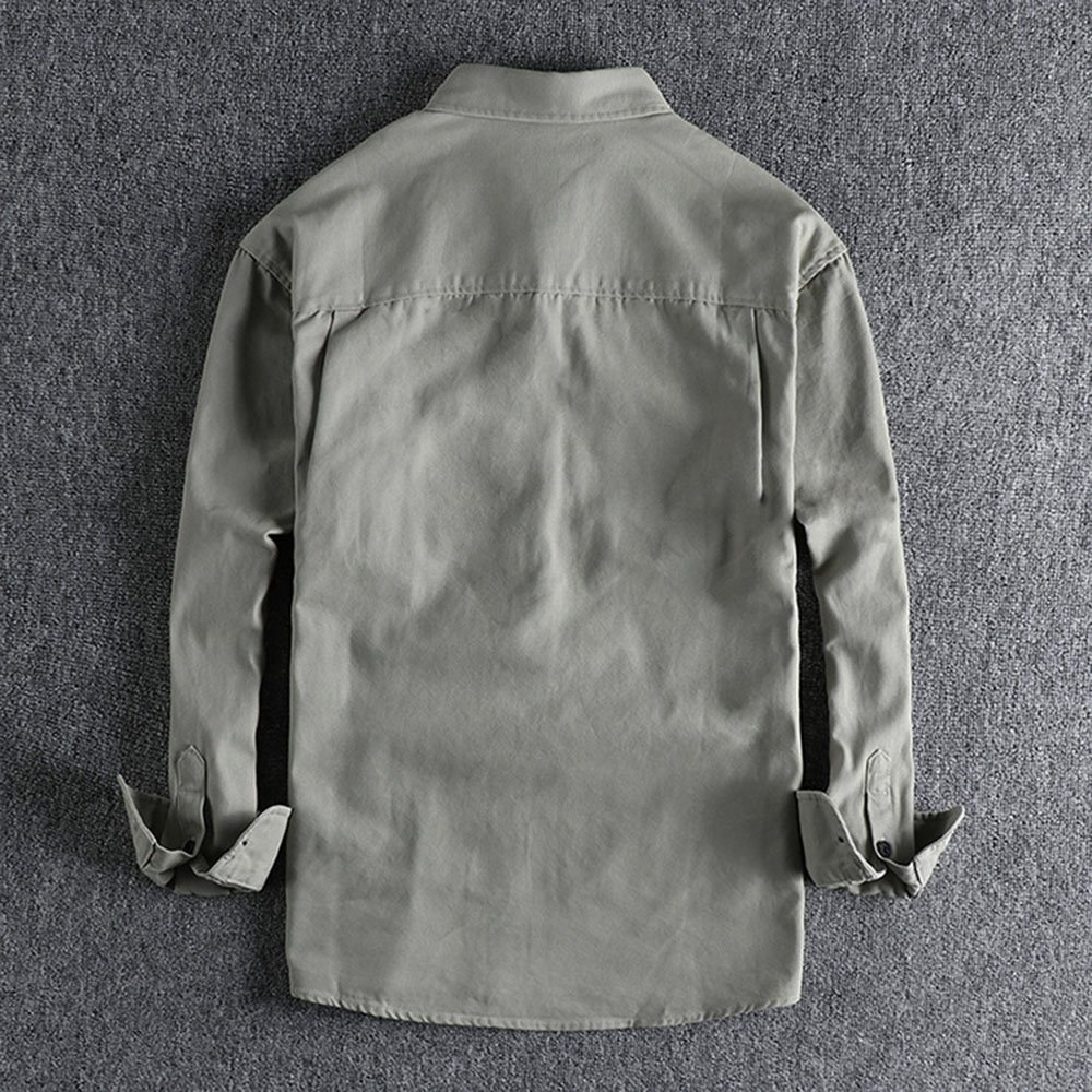 Autumn Heavy Cotton Long-sleeved Shirt men Europe And The United States Style Casual Tooling Strip Shirt jacket Loose Fashion