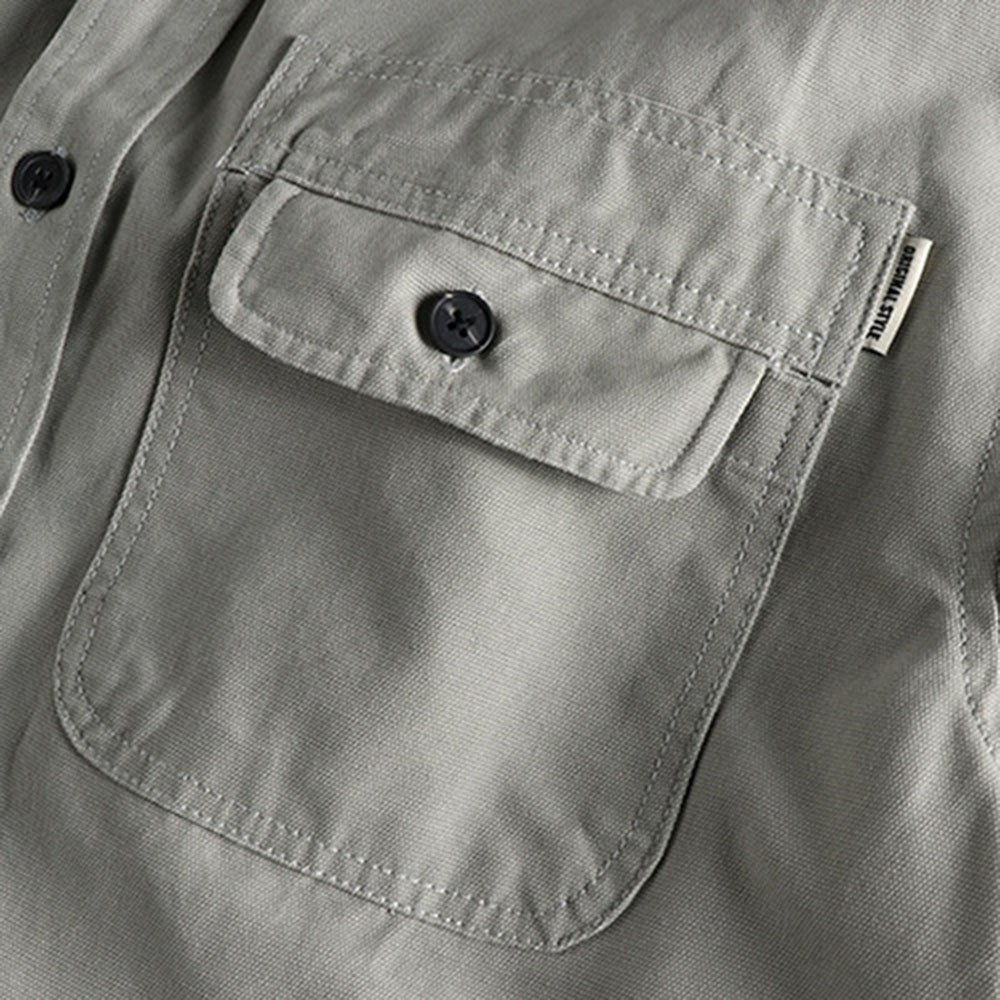 Autumn Heavy Cotton Long-sleeved Shirt men Europe And The United States Style Casual Tooling Strip Shirt jacket Loose Fashion