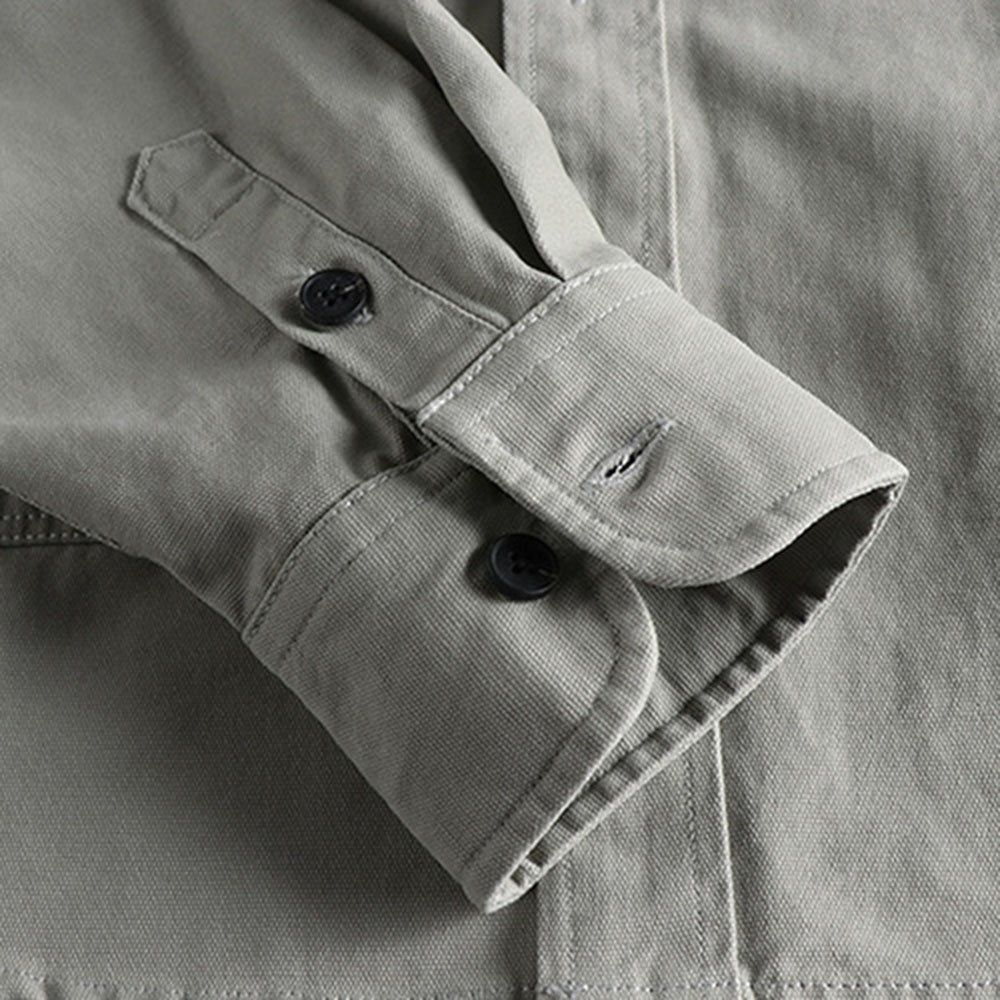 Autumn Heavy Cotton Long-sleeved Shirt men Europe And The United States Style Casual Tooling Strip Shirt jacket Loose Fashion