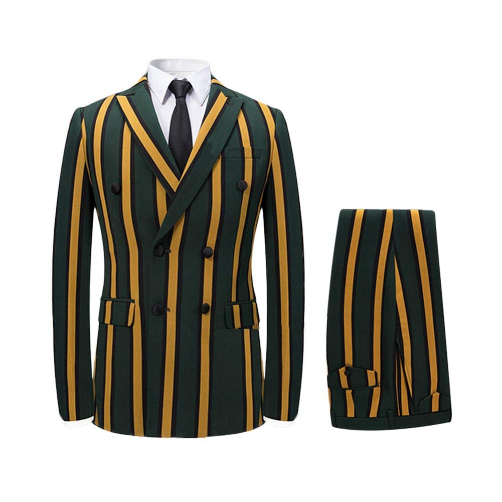 Men's Colored Striped 3 Piece Suit Slim Fit Tuxedo Blazer Jacket Pants Vest Set