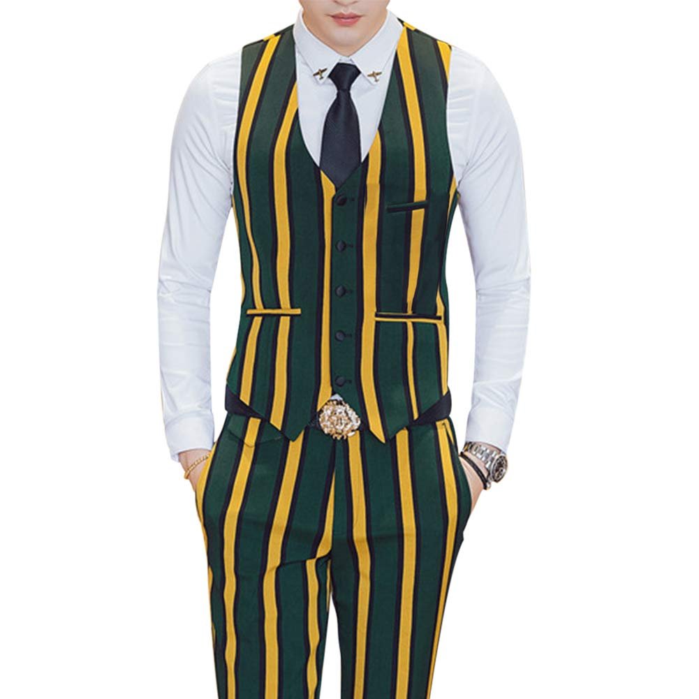 Men's Colored Striped 3 Piece Suit Slim Fit Tuxedo Blazer Jacket Pants Vest Set