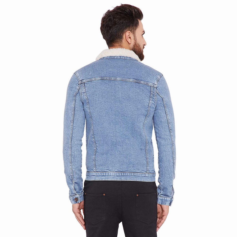 Wholesale Men's Denim Jackets Fur Collar Front Pocket Full Sleeve Winter Casual Wear Jackets For Men's