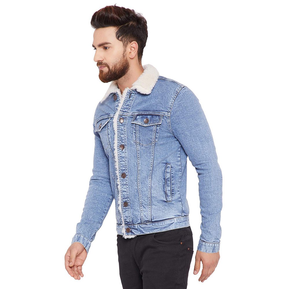 Wholesale Men's Denim Jackets Fur Collar Front Pocket Full Sleeve Winter Casual Wear Jackets For Men's