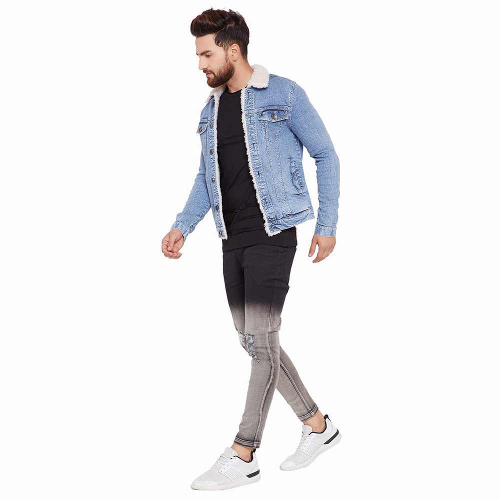 Wholesale Men's Denim Jackets Fur Collar Front Pocket Full Sleeve Winter Casual Wear Jackets For Men's