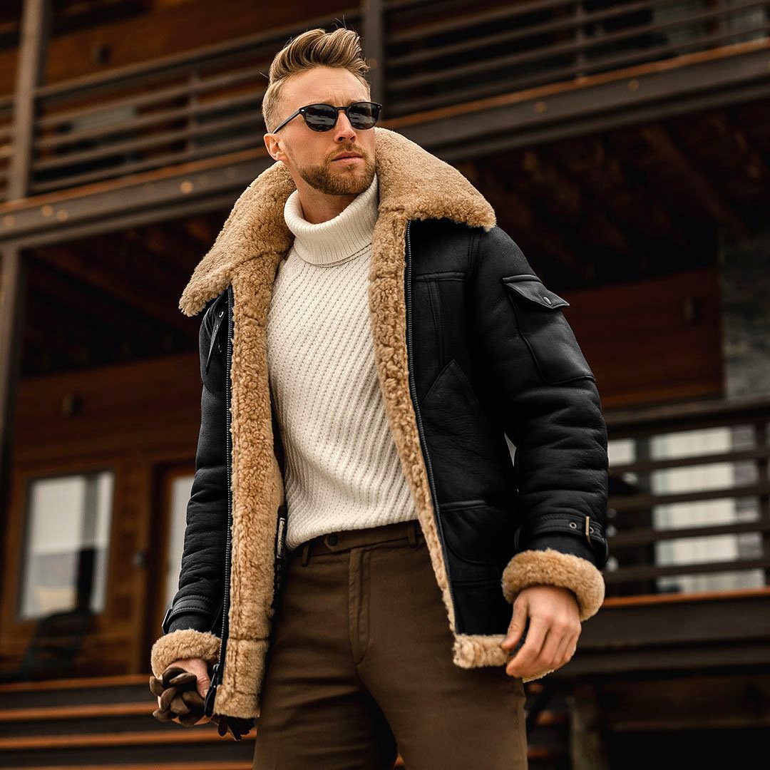 OEM Custom Design Winter chaqueta faux Leather men's Casual Thicken Warm Fashion Fleece Outdoor Fur Plus Size bomber Coat