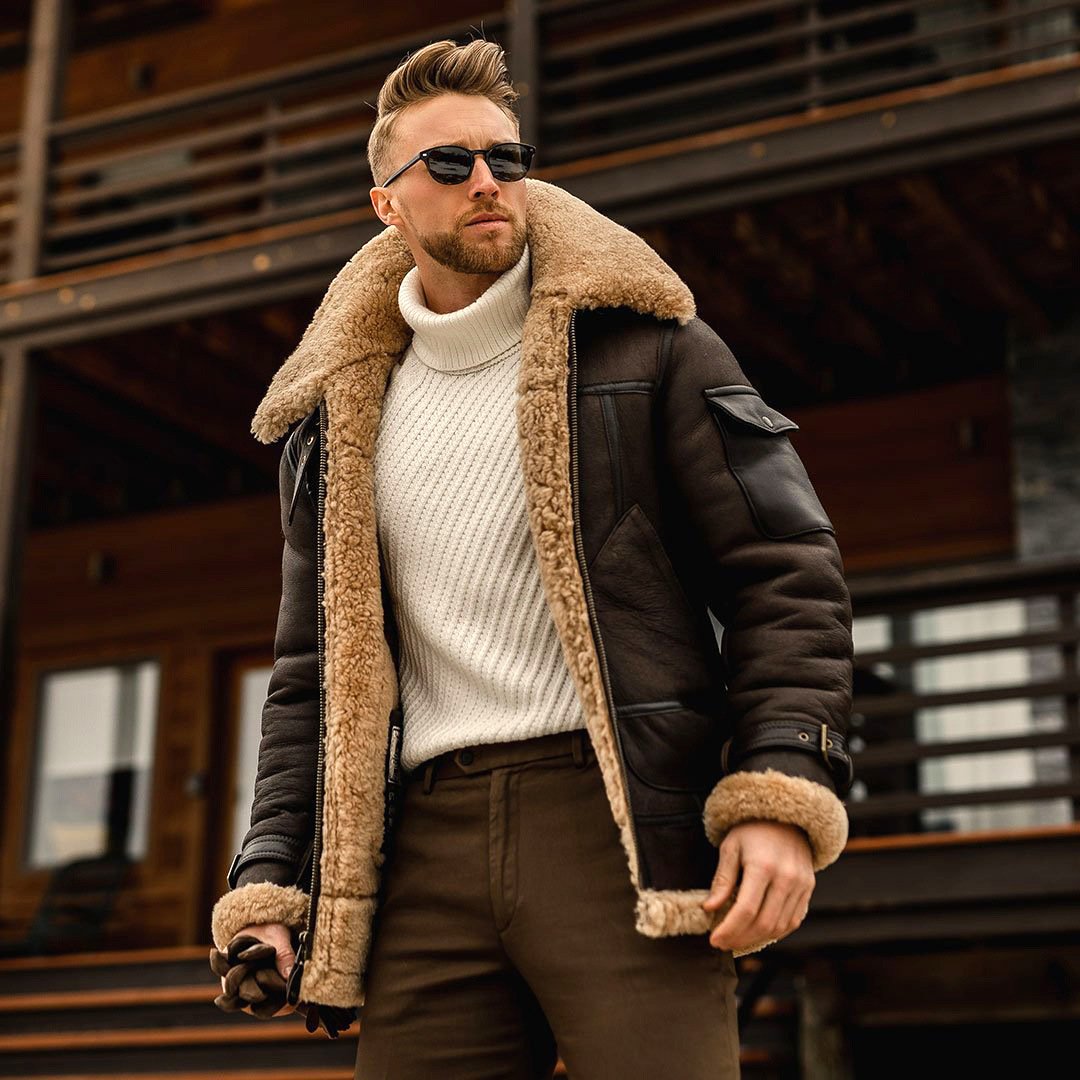 OEM Custom Design Winter chaqueta faux Leather men's Casual Thicken Warm Fashion Fleece Outdoor Fur Plus Size bomber Coat