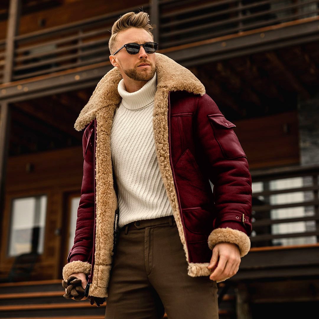 OEM Custom Design Winter chaqueta faux Leather men's Casual Thicken Warm Fashion Fleece Outdoor Fur Plus Size bomber Coat