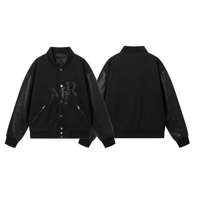 Wholesale New Arrival High Quality Baseball Uniform PU Leather Coat StreetWear Embroider Amirii Oversize Men's Varsity Jacket