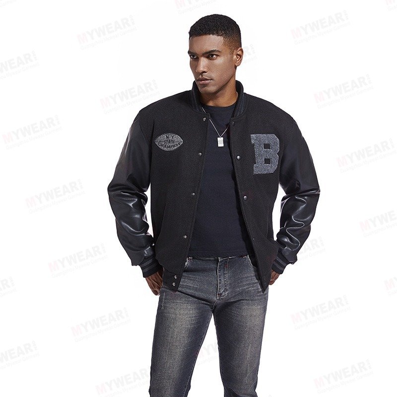 Mens varsity jacket with pu leather sleeves winter autumn men's jackets embroidery patch logo ready to ship or custom design