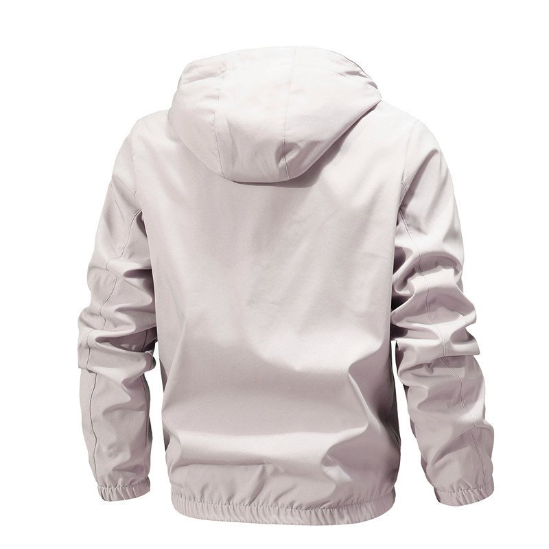 High Quality Men's Casual Hooded Sports Jacket Custom Logo Solid Color Zip-Up Woven Fabric Pocketed Windbreaker Jacket Wholesale