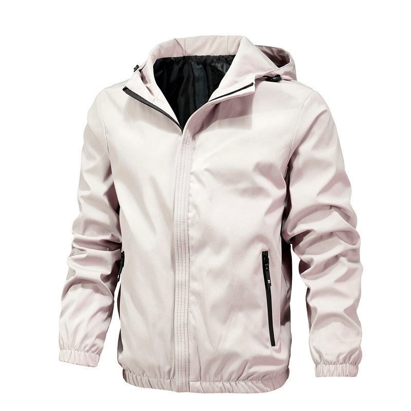 High Quality Men's Casual Hooded Sports Jacket Custom Logo Solid Color Zip-Up Woven Fabric Pocketed Windbreaker Jacket Wholesale