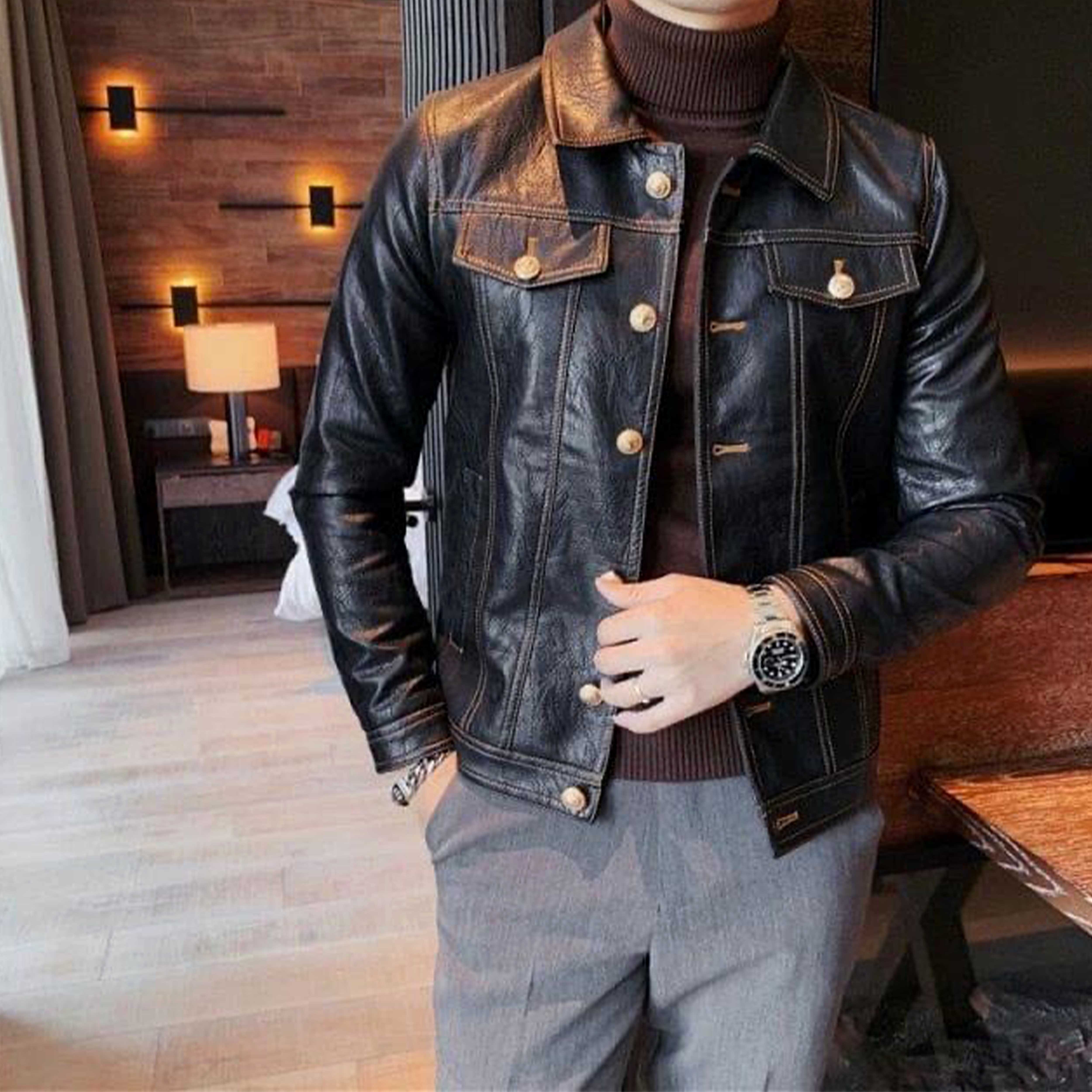 Winter Special Cheap Price High Quality Factory Made Handmade Genuine Leather Jacket for Men Warm