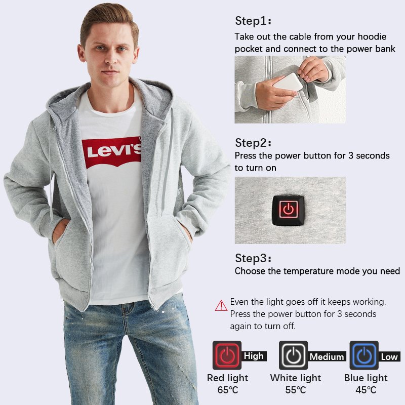 USB Battery Powered Heated 5V /2A Plus Size Women Men's Jacket Smart Temperature Control Outdoor Classic Style Hoodie