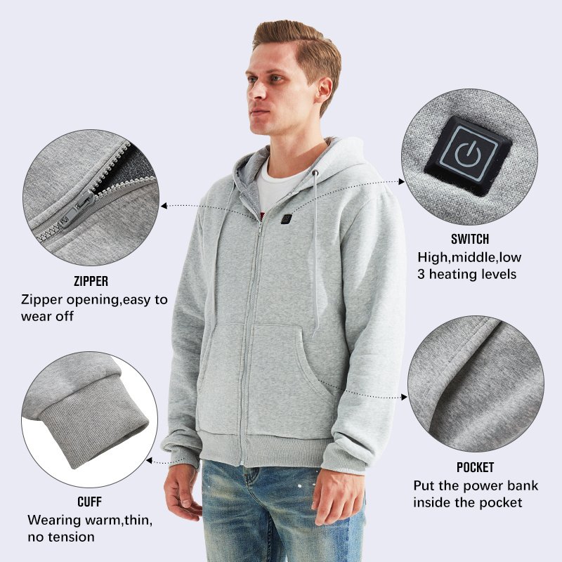 USB Battery Powered Heated 5V /2A Plus Size Women Men's Jacket Smart Temperature Control Outdoor Classic Style Hoodie