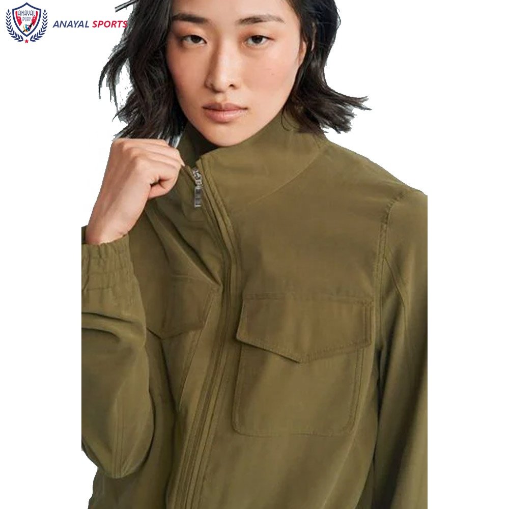 Pakistan Made High Quality Women Jackets Khaki Green Color Customize Stylish Women Outer Wear Bomber Jackets BY ANAYAL SPORTS