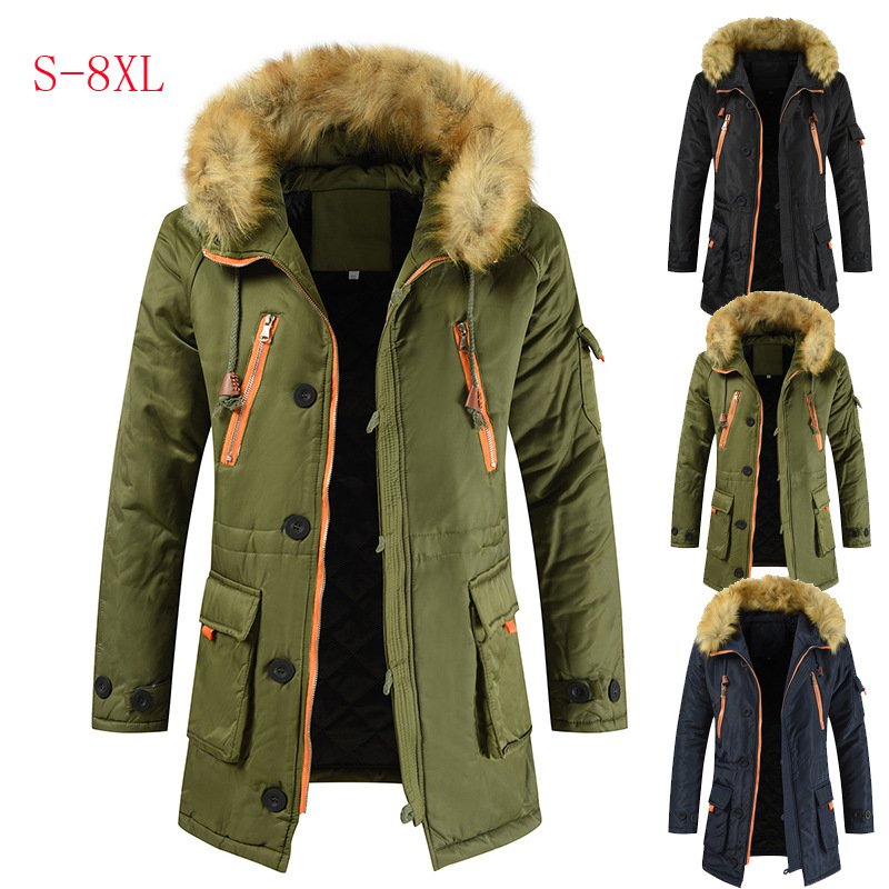 Fur Hooded Parka Men Coats Winter Fleece Jackets Men Slim Thicken Outwear Warm Coat Top Brand Clothing Casual Men's Tops