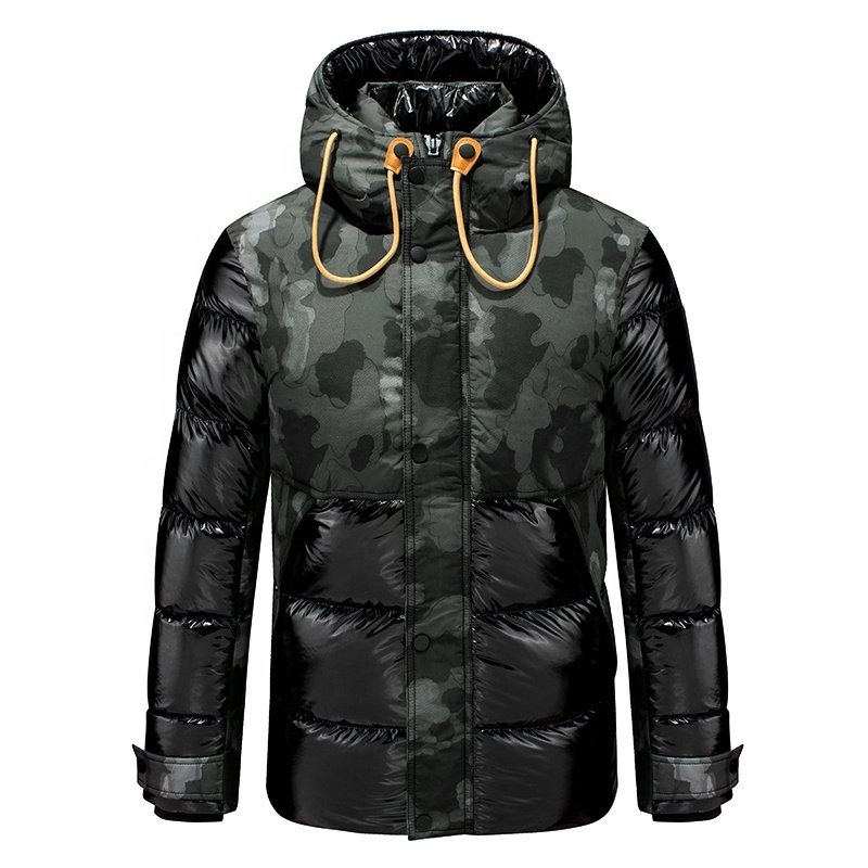 high quality oem hooded black heavy designer coat winter bubble plus size custom men shiny puffer outdoor men's jackets