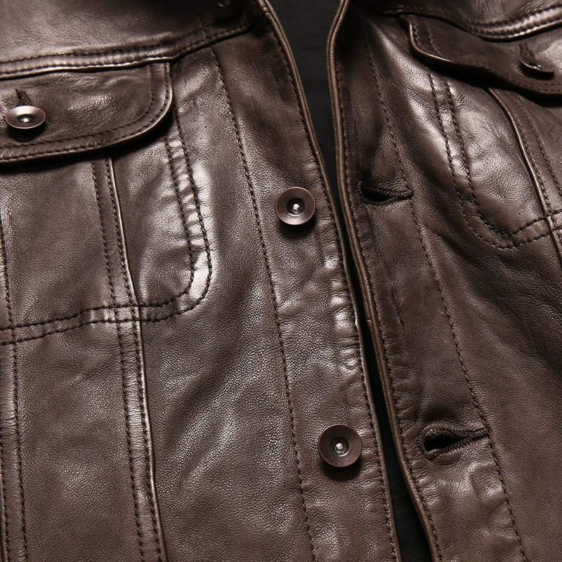 Customized OEM Wholesale Fashion High Quality Unisex Vegetable Tanned Sheepskin Casual Real Leather Jacket