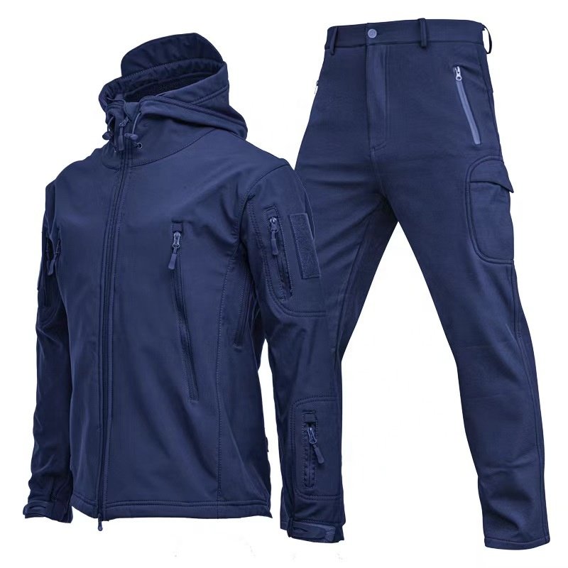 Men's Three-in-One Waterproof Shark Skin Soft Shell Winter Jacket Outdoor Hoodie Warm Windproof Breathable Solid Pattern Design