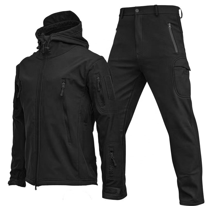 Men's Three-in-One Waterproof Shark Skin Soft Shell Winter Jacket Outdoor Hoodie Warm Windproof Breathable Solid Pattern Design