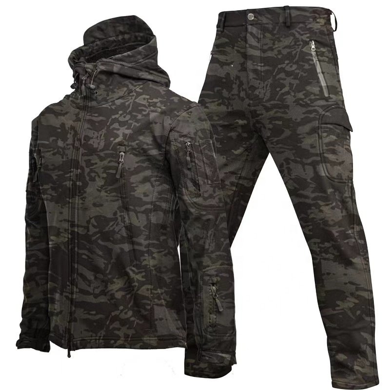 Men's Three-in-One Waterproof Shark Skin Soft Shell Winter Jacket Outdoor Hoodie Warm Windproof Breathable Solid Pattern Design